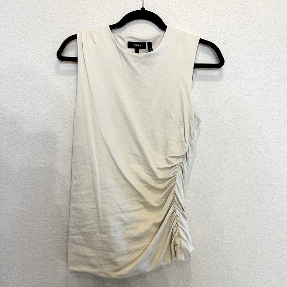 Brand/Style: Theory stretch knit asymmetric ruched tank | Size: Sm